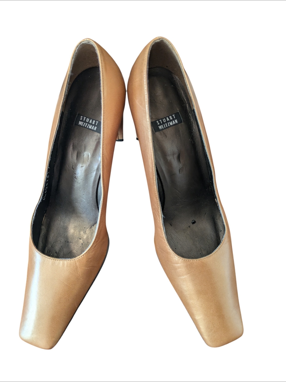 Stuart Weitzman Vintage Metallic Gold/ Bronze Leather Square-Toe Pumps